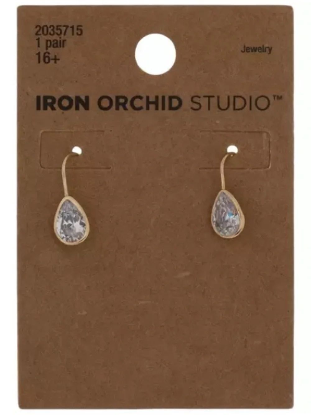 New Gold Teardrop Crystal Hook Earrings - Clear